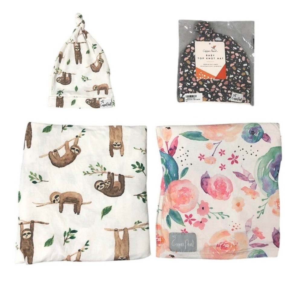 Copper Pearl Baby Accessory Bundle 0-12M Infants Multicolor Floral Sloth Set